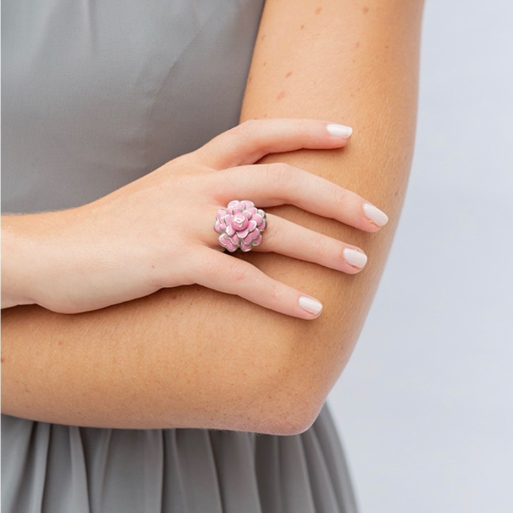 Chanel Pink and Silver Camellia Statement Ring - Picture 6 of 6
